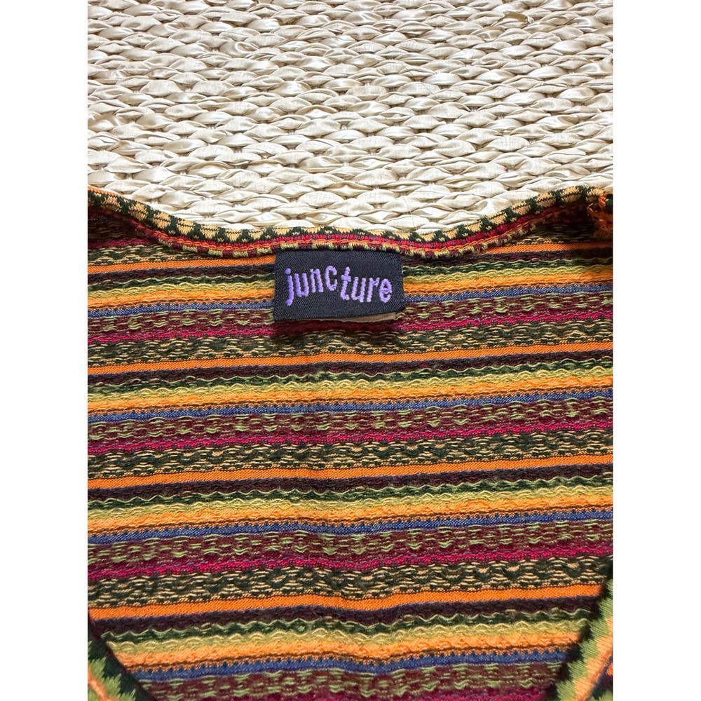 Juncture Large Short Sleeve Knit Striped Top Multi-Color Retro Y2K textured - Picture 2 of 7